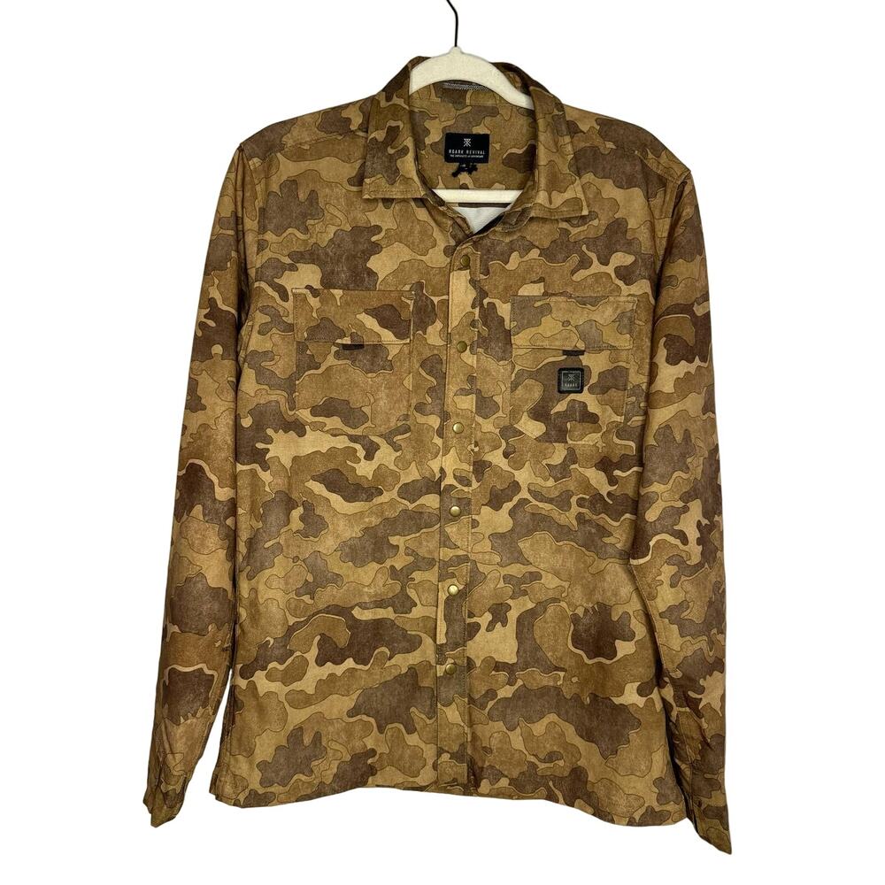 Roark Revival Camo Brown Long Sleeve Shirt Outdoor Snap Button Small